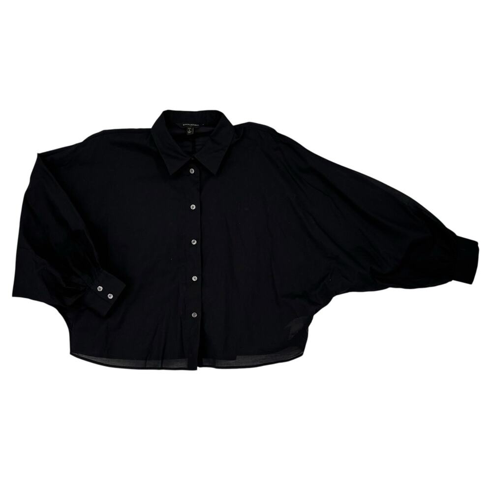 Banana Republic Cropped Dolman Sleeve Button Up Shirt Large Petite Sheer Cotton